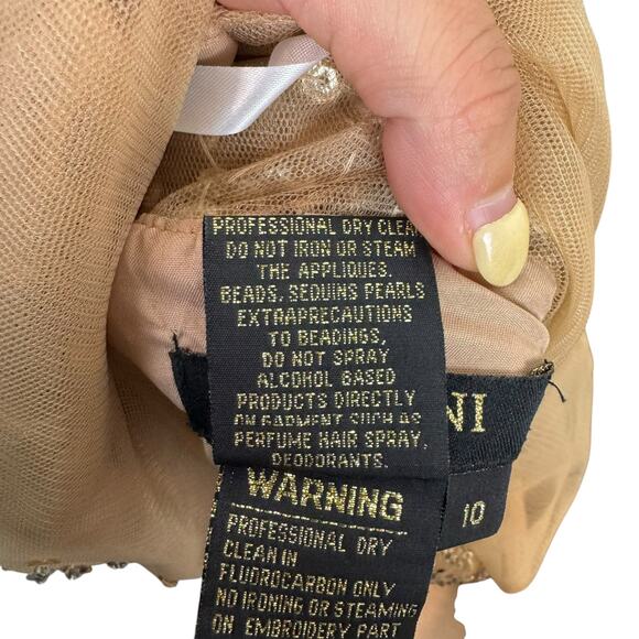 Terani Couture NEW Tan Sheer Mesh Rhinestone Sequin Beaded Mini Formal Dress - Picture 16 of 16